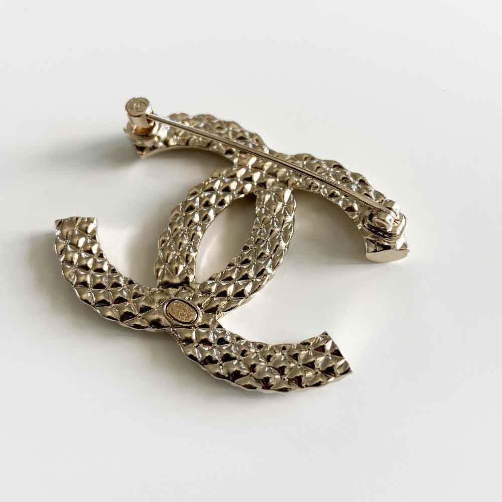 Chanel CC light gold crystal crystal brooch - BOPF | Business of Preloved Fashion