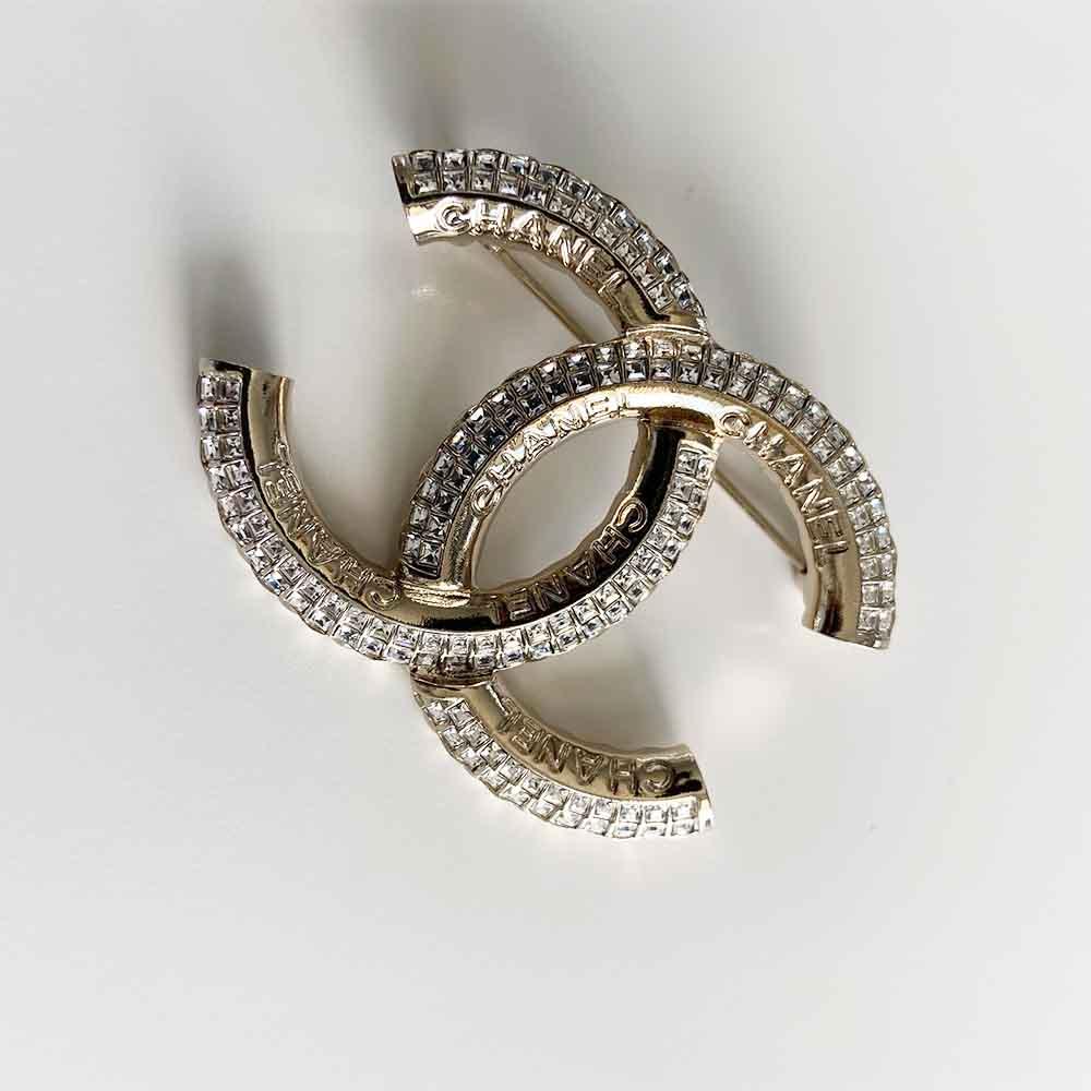 Chanel CC light gold crystal crystal brooch - BOPF | Business of Preloved Fashion