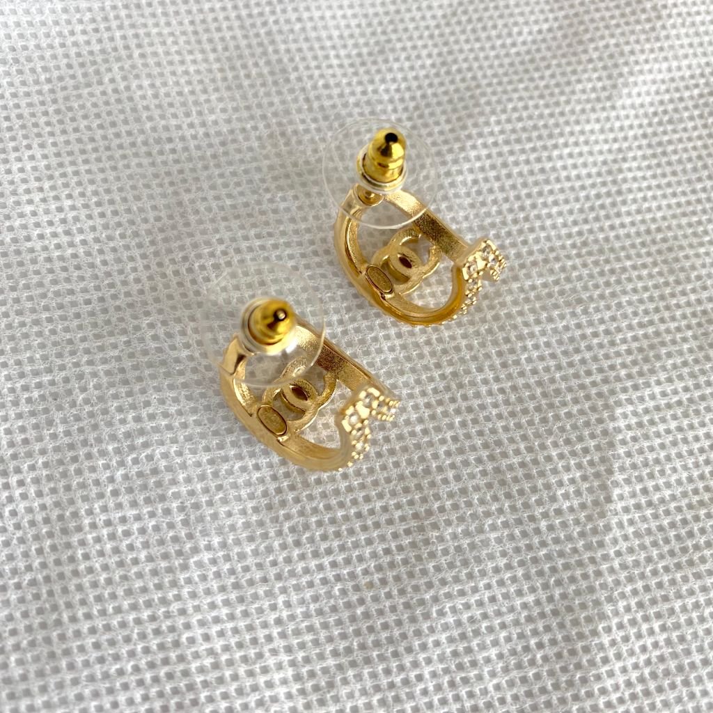 Chanel Crystal curved Gold CC half hoop earrings BOPF Business