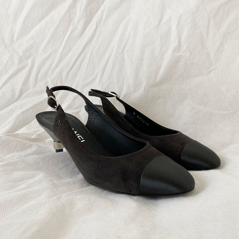 Chanel Dark Grey Slip On Slingback Shoes, 36.5 - BOPF | Business of Preloved Fashion