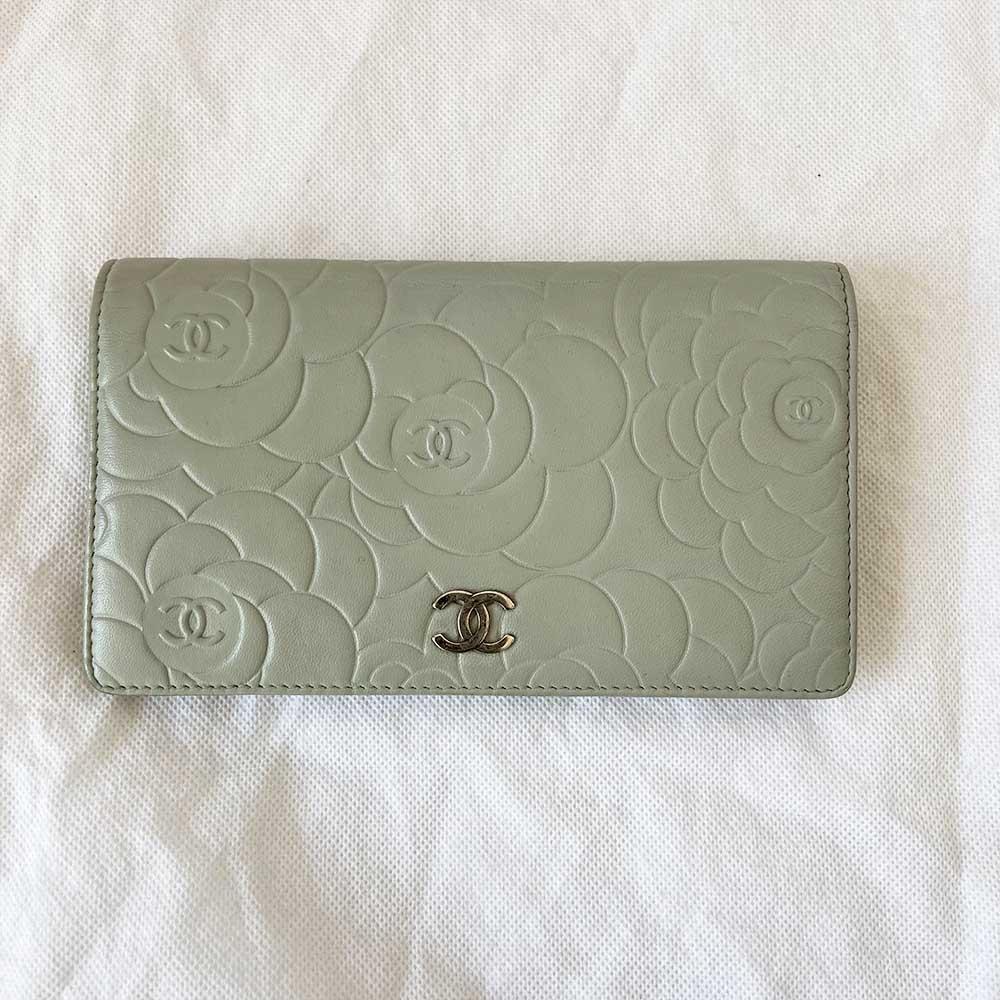 Chanel Grey Camellia Embossed Leather Bifold Wallet - BOPF | Business of Preloved Fashion