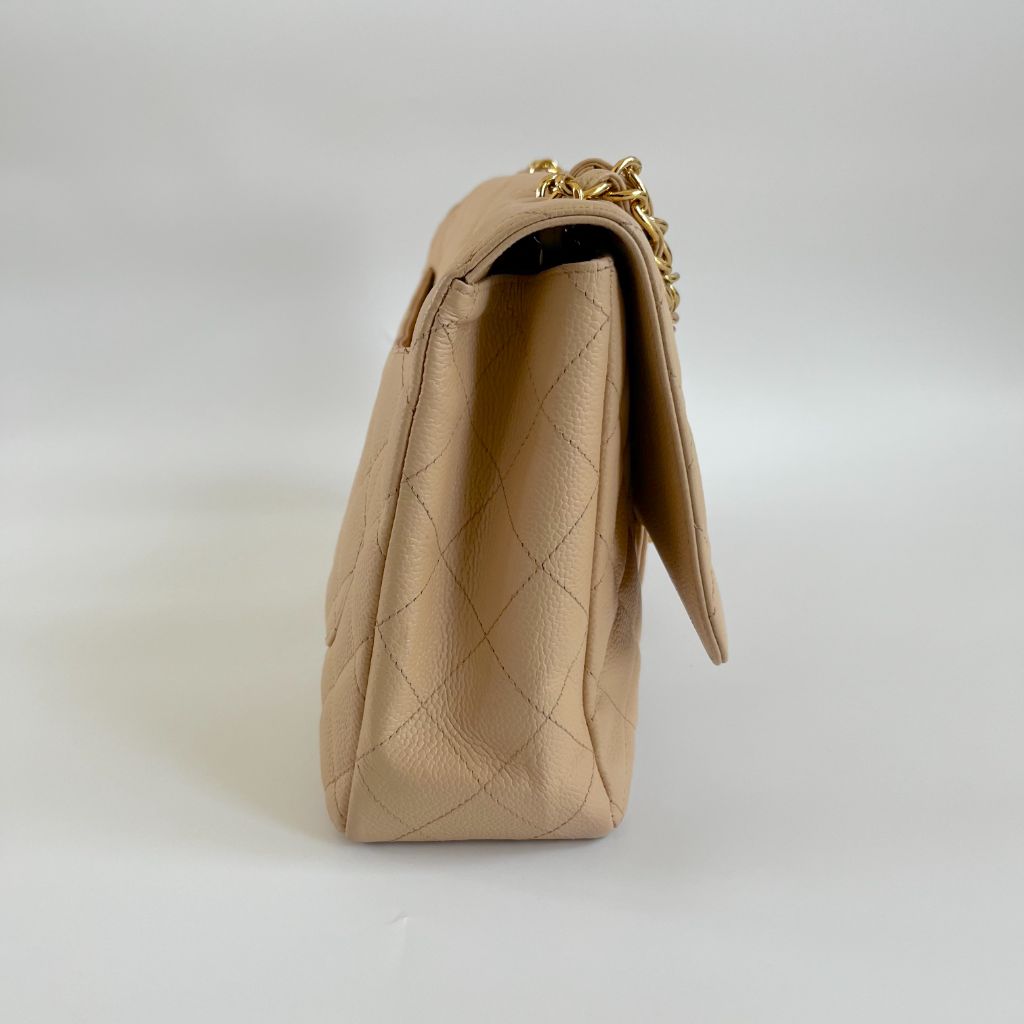 Chanel Beige Clair Lambskin Classic Jumbo Double Flap Bag at 1stDibs