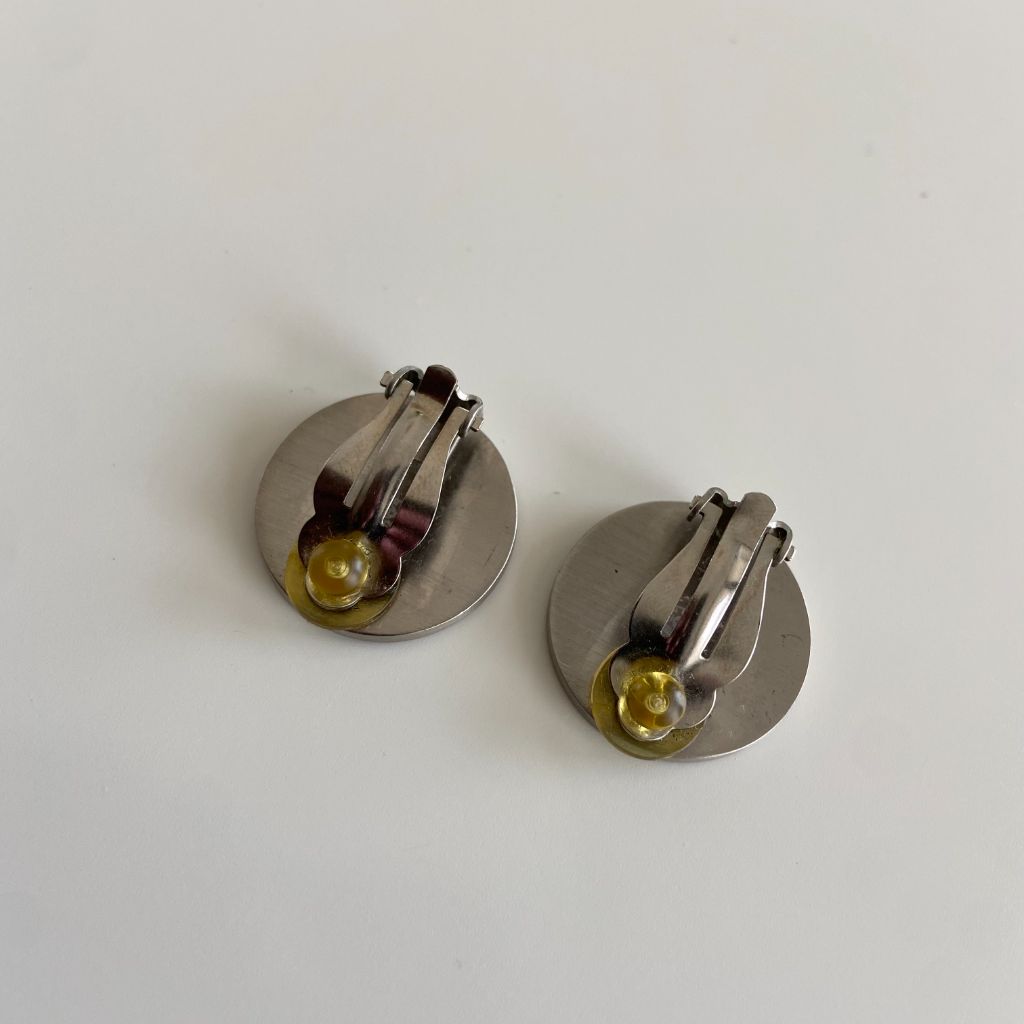 Chanel large round CC black enamel clip-on earrings - BOPF | Business of Preloved Fashion