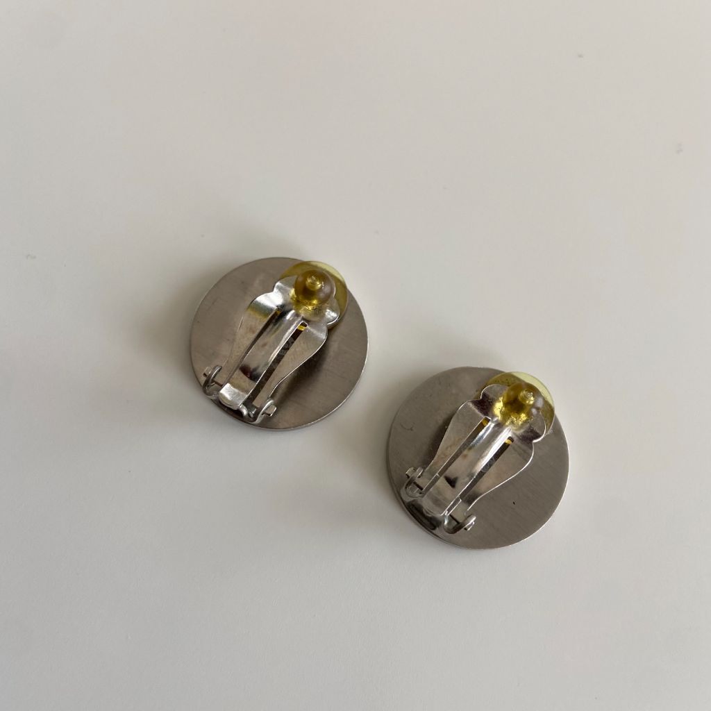 Chanel large round CC black enamel clip-on earrings - BOPF | Business of Preloved Fashion