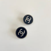 Chanel large round CC black enamel clip-on earrings - BOPF | Business of Preloved Fashion