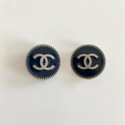 Chanel large round CC black enamel clip-on earrings - BOPF | Business of Preloved Fashion