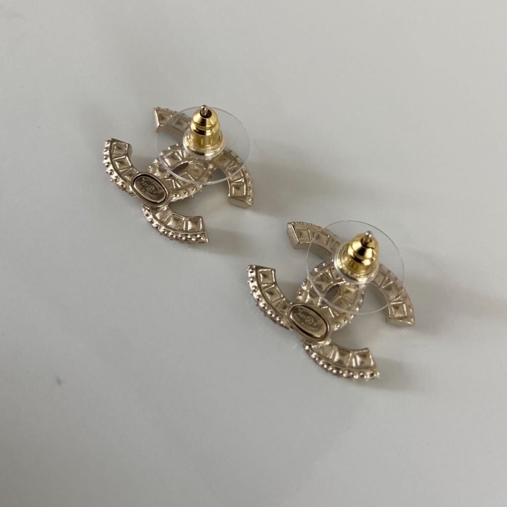 Chanel Light Gold Tone Earrings With Crystals - BOPF