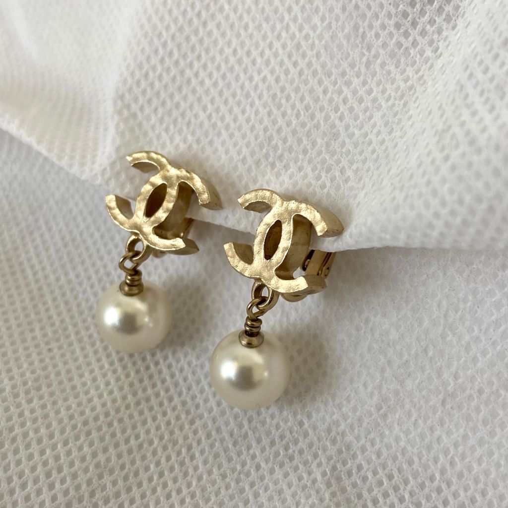 Chanel light gold CHA - NEL stud earrings - BOPF