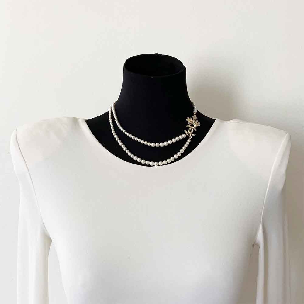 Chanel pearl double layer crystal and gold necklace - BOPF | Business of Preloved Fashion