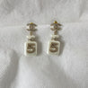 Chanel Pearl Resin Crystal CC No 5 Perfume Bottle Drop Earrings Gold Pearly White - BOPF | Business of Preloved Fashion