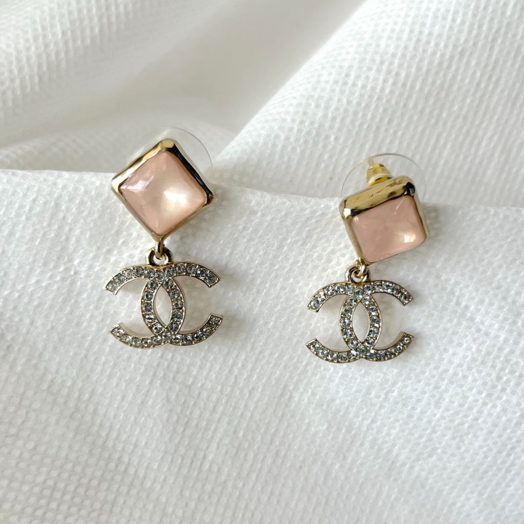 Chanel Pink Crystal Embellished Earrings - BOPF | Business of Preloved Fashion