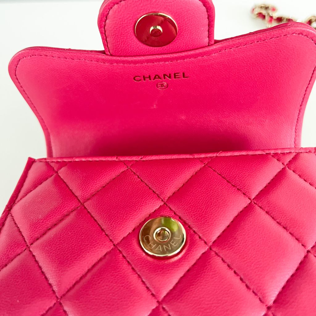 Chanel pink quilted lambskin top handle micro top handle flap bag