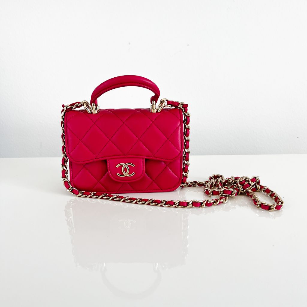 Chanel pink quilted lambskin top handle micro top handle flap bag - BOPF | Business of Preloved Fashion