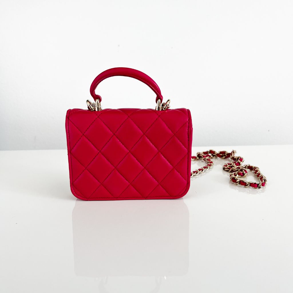 Chanel pink quilted lambskin top handle micro top handle flap bag - BOPF