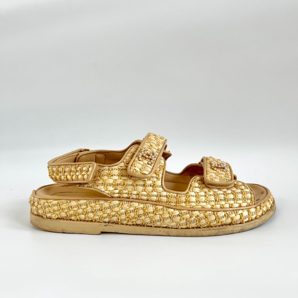 Chanel Raffia CC 'Dad' Sandals, 39.5C - BOPF | Business of Preloved Fashion
