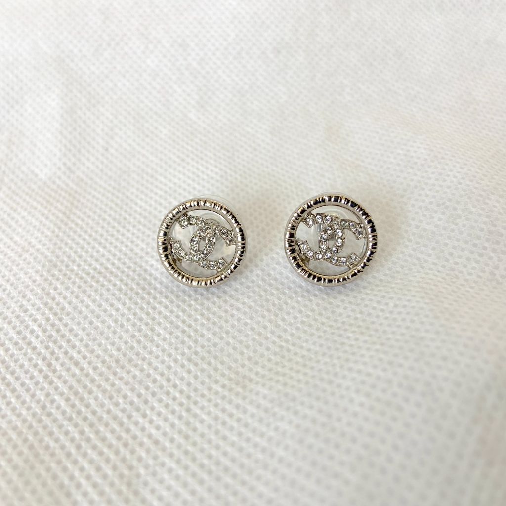 Chanel Silver Metal Small Round CC Circle Earrings - BOPF | Business of Preloved Fashion