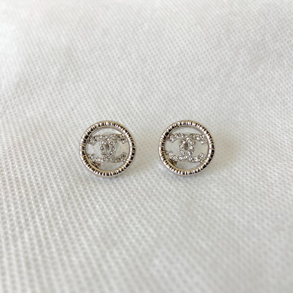 Chanel Silver Metal Small Round CC Circle Earrings - BOPF | Business of Preloved Fashion