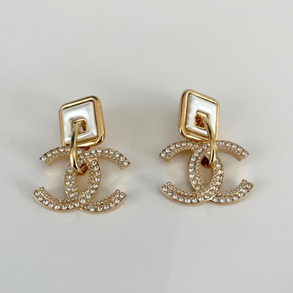 Chanel Square Pearl Dangle CC Crystal Embellished - BOPF | Business of Preloved Fashion