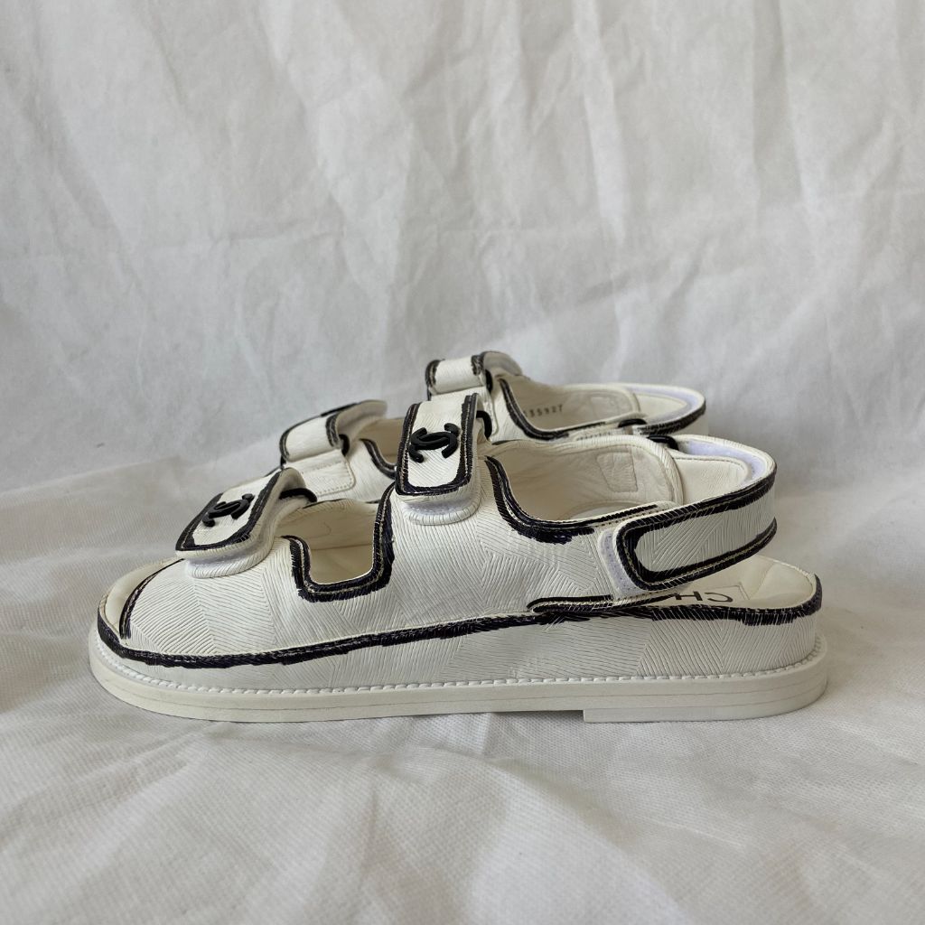 Chanel White Black Printed Dad Shoes, 37C - BOPF | Business of Preloved Fashion