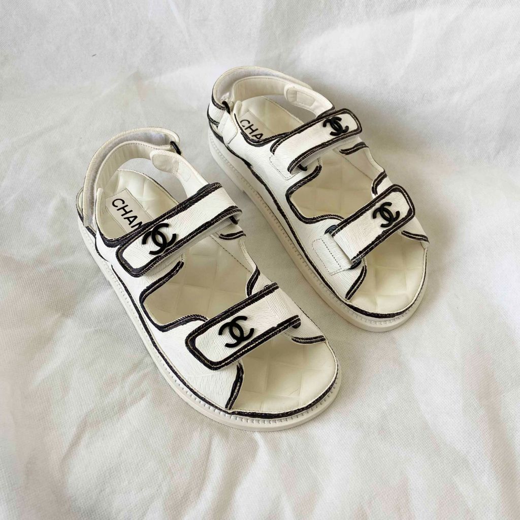 Chanel White Black Printed Dad Shoes, 37C - BOPF | Business of Preloved Fashion