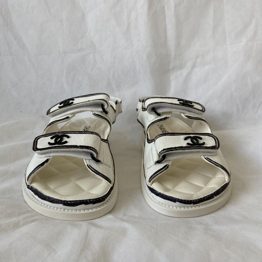 Chanel White Black Printed Dad Shoes, 37C - BOPF | Business of Preloved Fashion