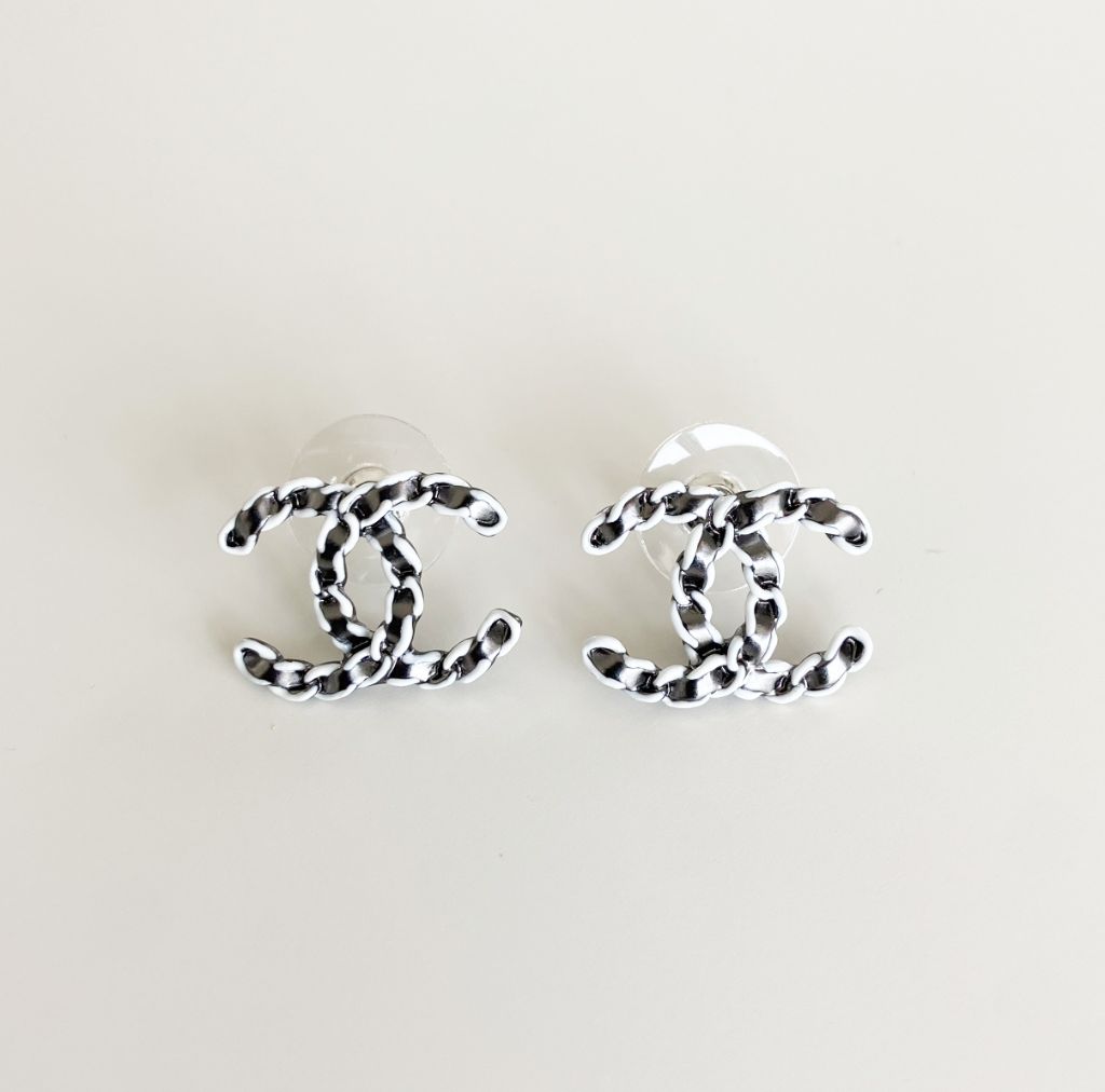 Chanel White Chain CC Earrings - BOPF | Business of Preloved Fashion