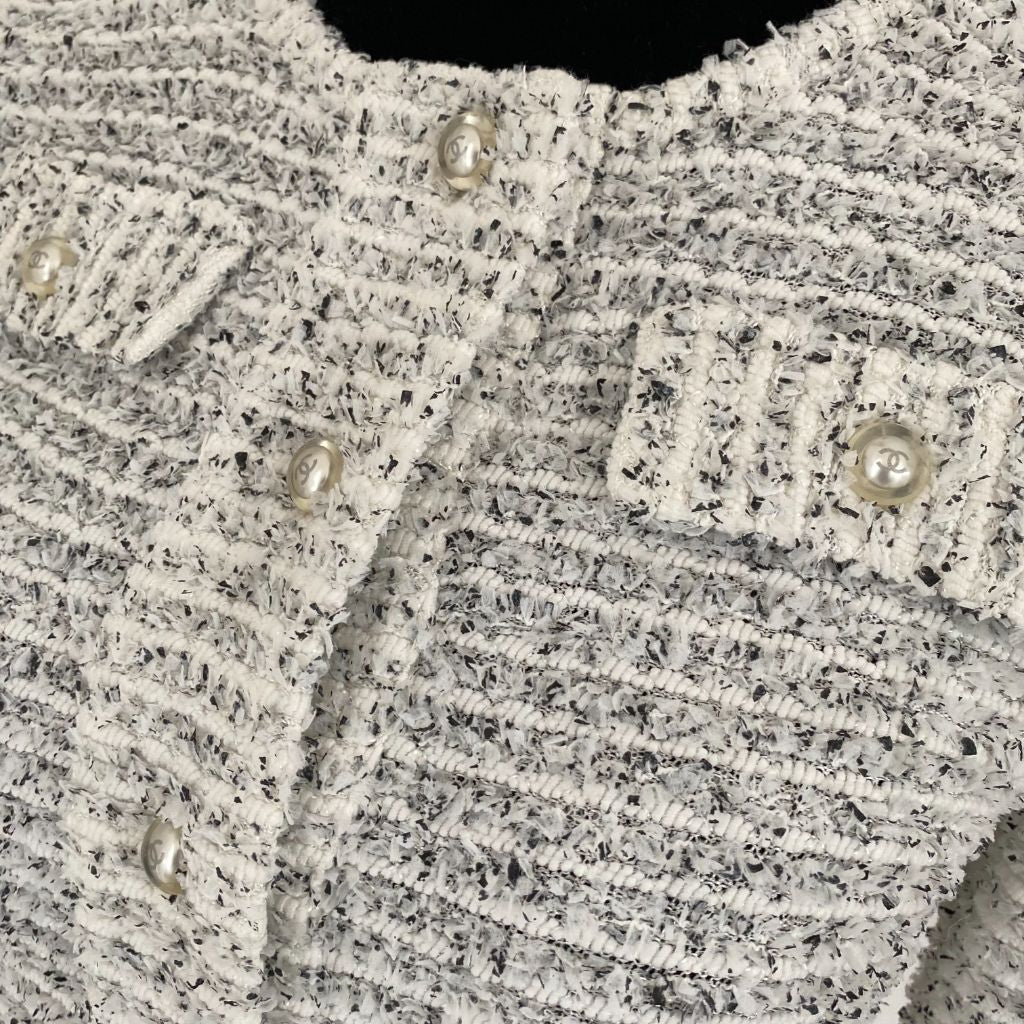 Chanel white long sleeve tweed top - BOPF | Business of Preloved Fashion