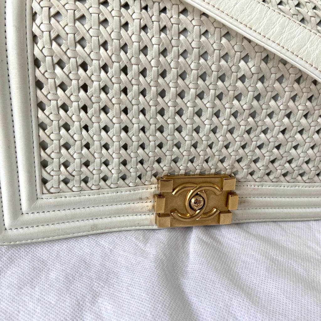 Gold Woven Leather Small Reverso Boy Flap Bag - BOPF | Business of Preloved Fashion