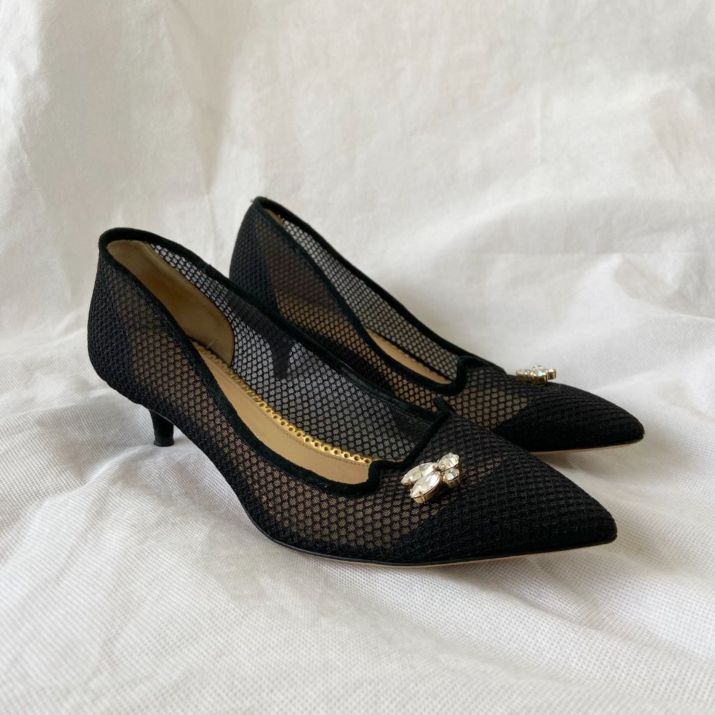 Charlotte Olympia black knitted mesh mid heel pumps, 37 - BOPF | Business of Preloved Fashion