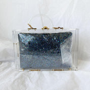Charlotte Olympia clear acrylic box clutch with blue glittery zip pouch - BOPF | Business of Preloved Fashion