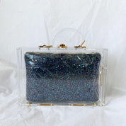 Charlotte Olympia clear acrylic box clutch with blue glittery zip pouch - BOPF | Business of Preloved Fashion