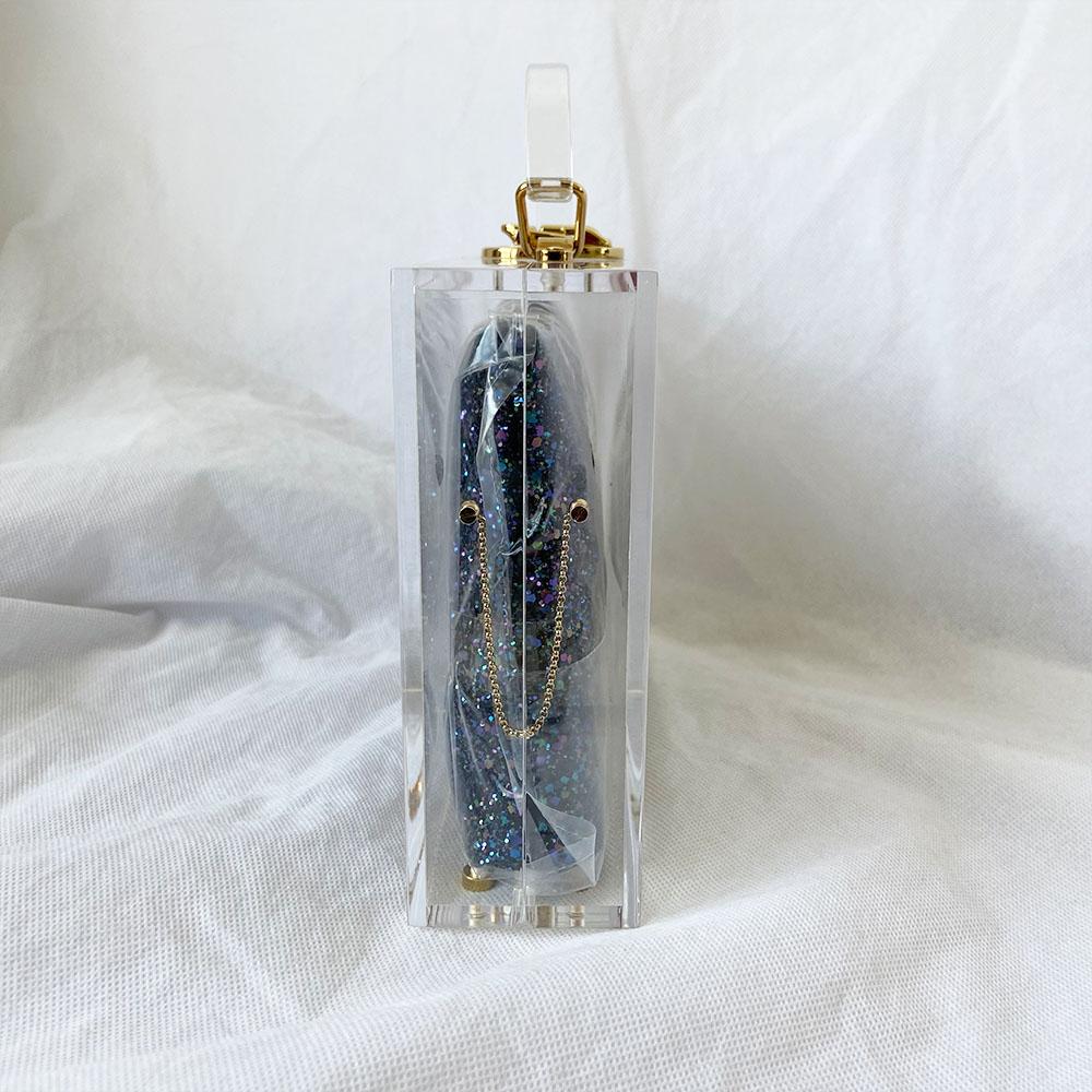 Charlotte Olympia clear acrylic box clutch with blue glittery zip pouch - BOPF | Business of Preloved Fashion