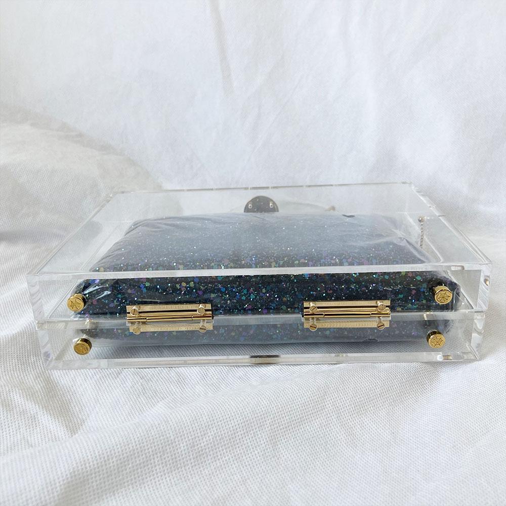Charlotte Olympia clear acrylic box clutch with blue glittery zip pouch - BOPF | Business of Preloved Fashion