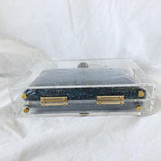 Charlotte Olympia clear acrylic box clutch with blue glittery zip pouch - BOPF | Business of Preloved Fashion