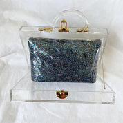 Charlotte Olympia clear acrylic box clutch with blue glittery zip pouch - BOPF | Business of Preloved Fashion
