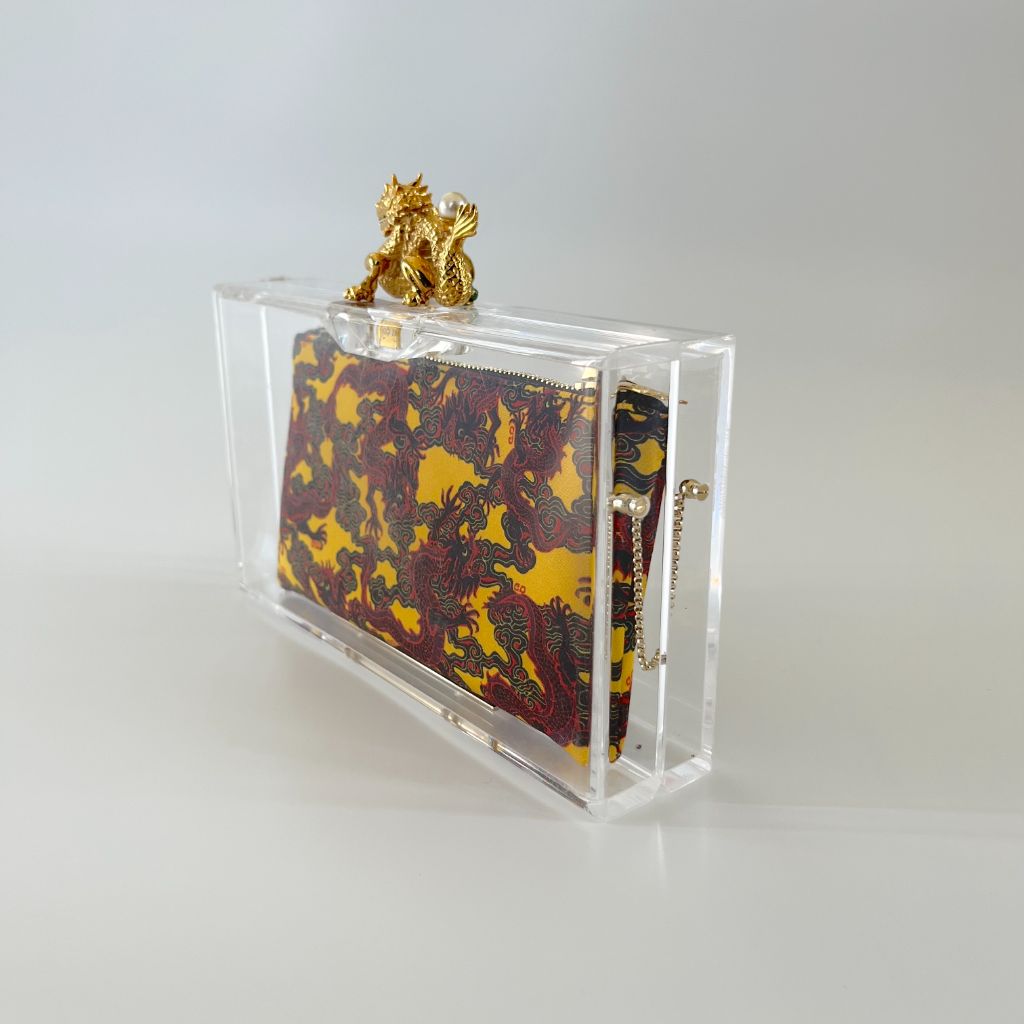 Charlotte Olympia clear plexi clutch with dragon lock BOPF