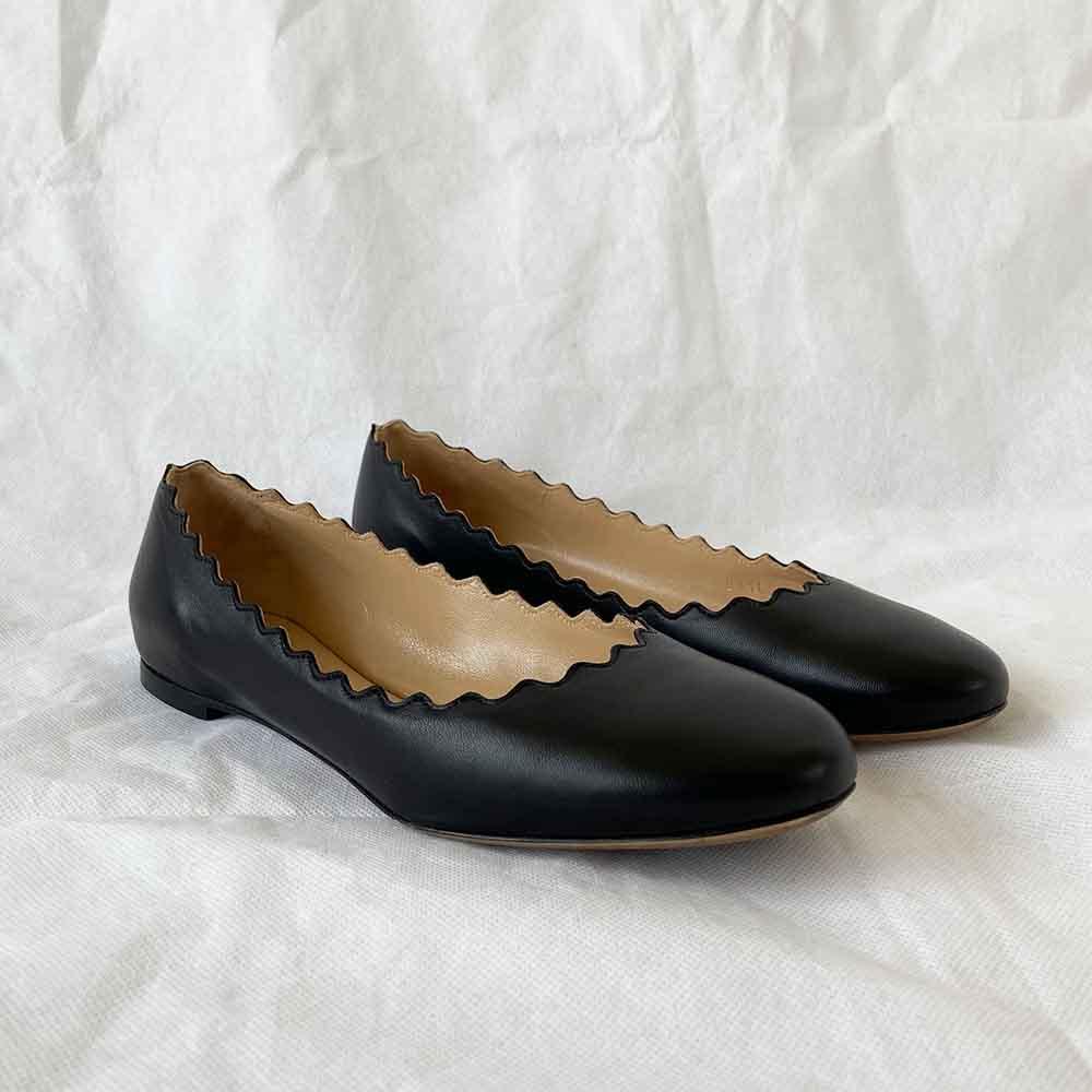 Chloe Black Leather Scalloped Flats, 36.5 - BOPF | Business of Preloved Fashion