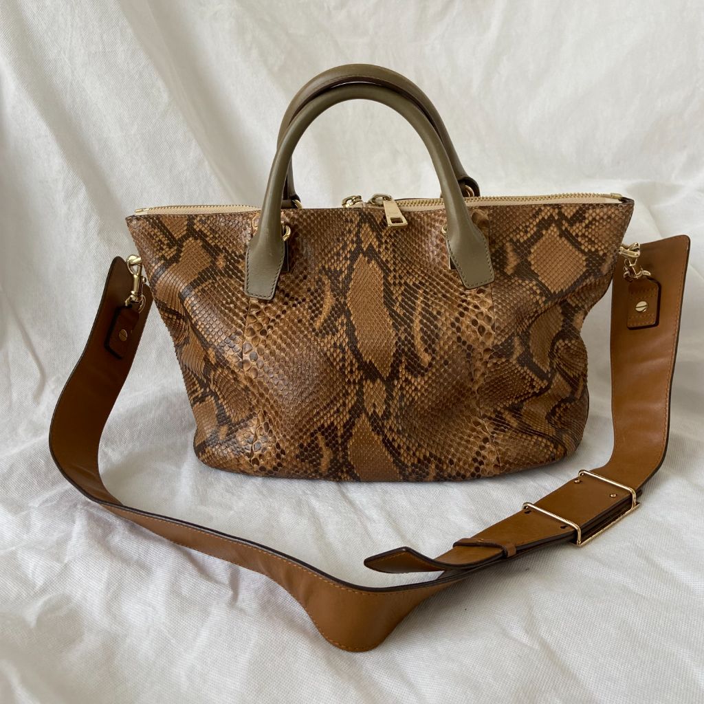 Chloe Brown Python and Leather Baylee Tote - BOPF | Business of ...