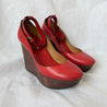 Chloe Red Leather Ankle Wrap Wedge Shoes, Women's 36.5 - BOPF | Business of Preloved Fashion