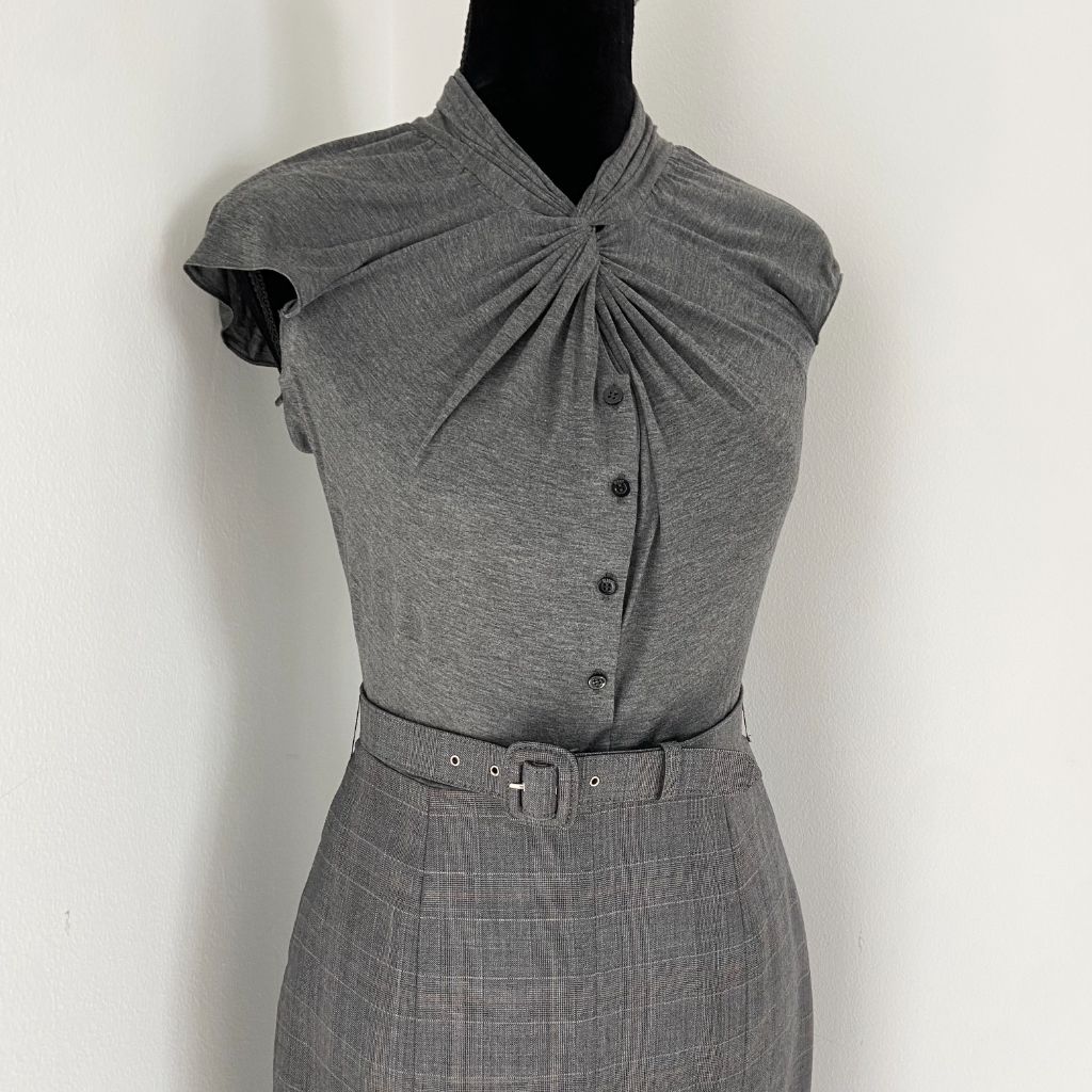 Christian Dior grey sleeveless plaid dress with belt - BOPF | Business of Preloved Fashion Christian Dior grey sleeveless plaid dress with belt - BOPF | Business of Preloved Fashion