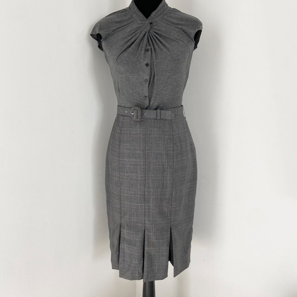 Christian Dior grey sleeveless plaid dress with belt - BOPF | Business of Preloved Fashion Christian Dior grey sleeveless plaid dress with belt - BOPF | Business of Preloved Fashion