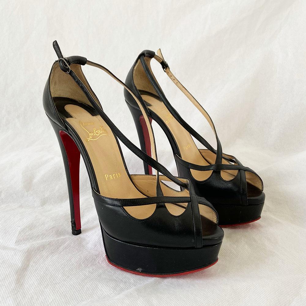 Christian Louboutin black leather crisscross platform pumps