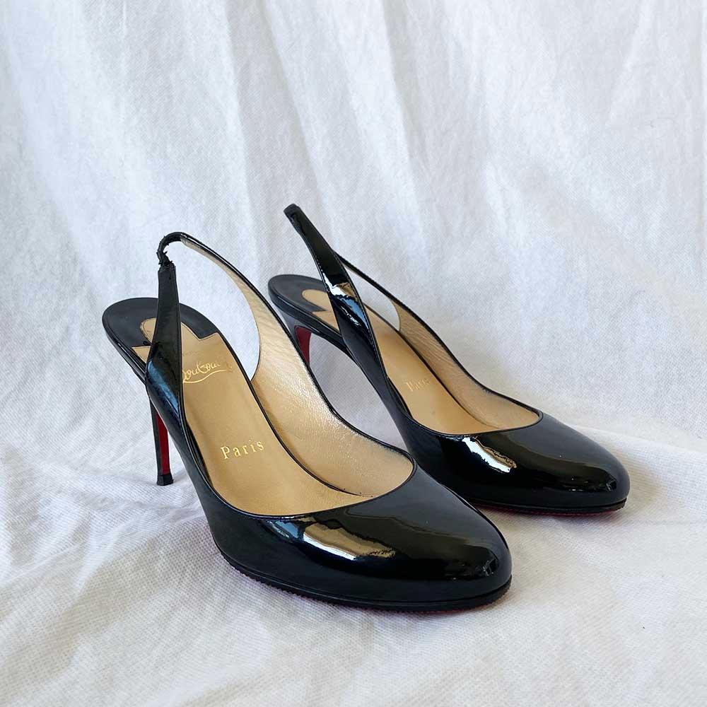 Christian Louboutin Black Patent Slingback Pumps, 37.5 - BOPF | Business of Preloved Fashion