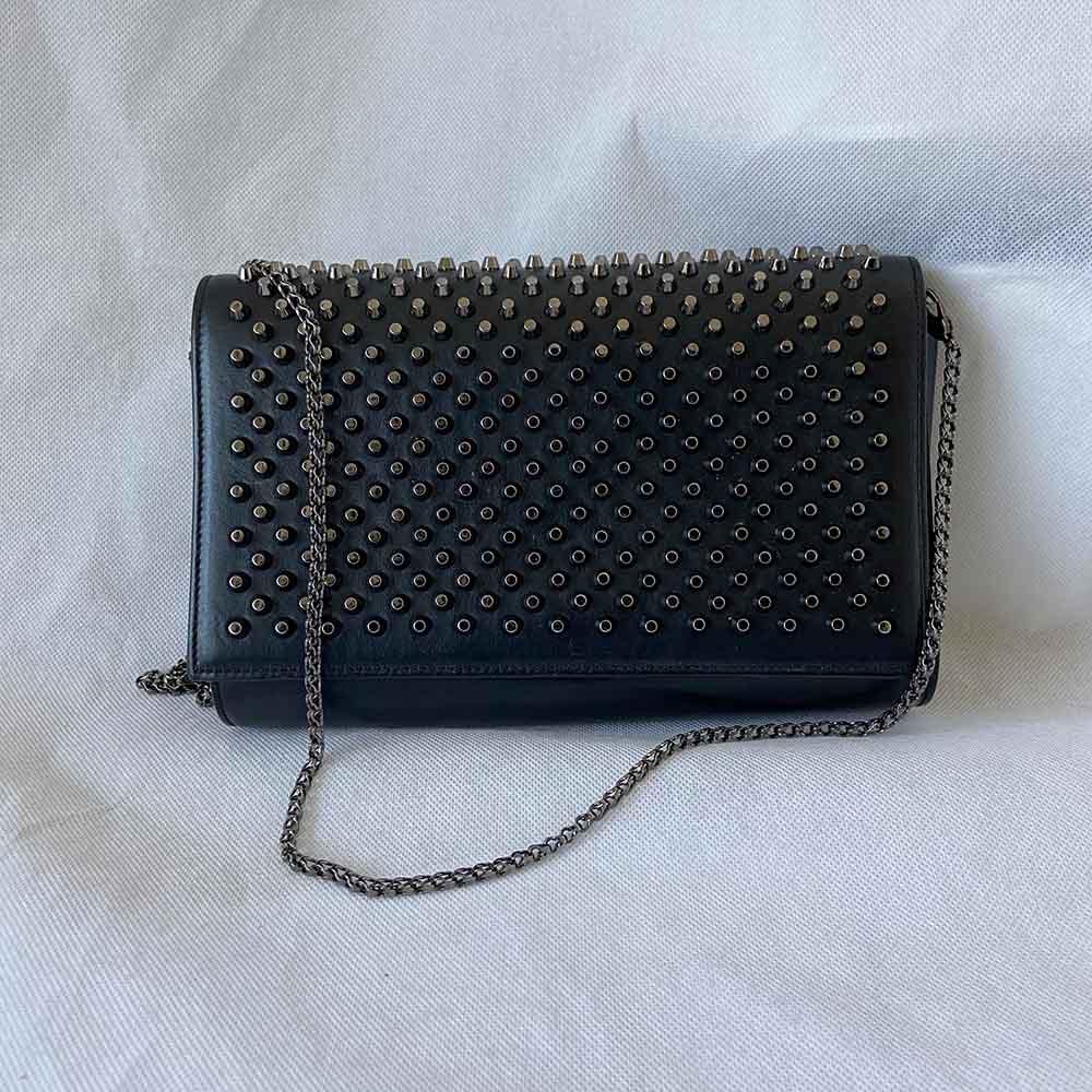 Christian Louboutin Black Leather Studded Small Flap Shoulder Bag Christian  Louboutin