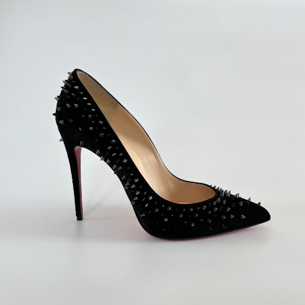 Christian Louboutin Black Suede Crystal Ball Open Toe Strap Sandals Heels  Shoes | eBay
