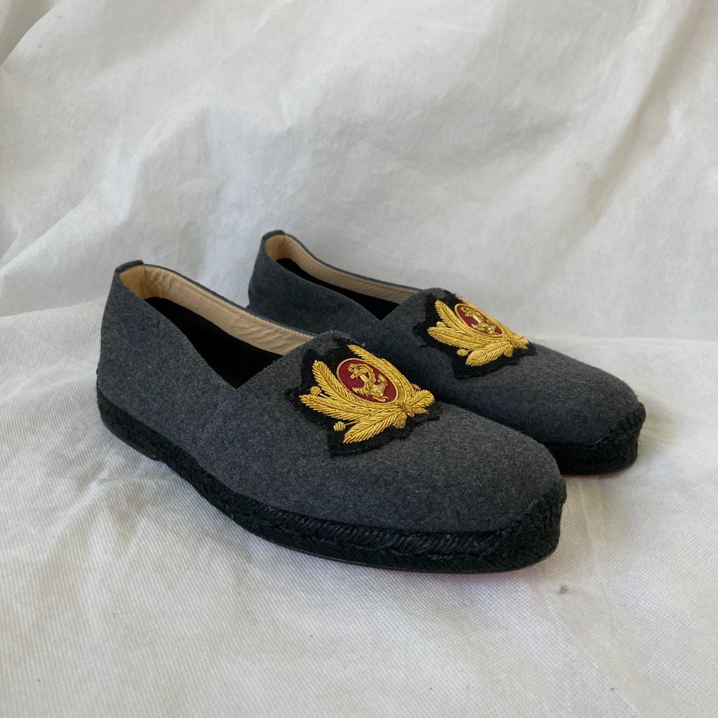 Christian Louboutin felt loafer with gold embroidered patch, 39 - BOPF | Business of Preloved Fashion