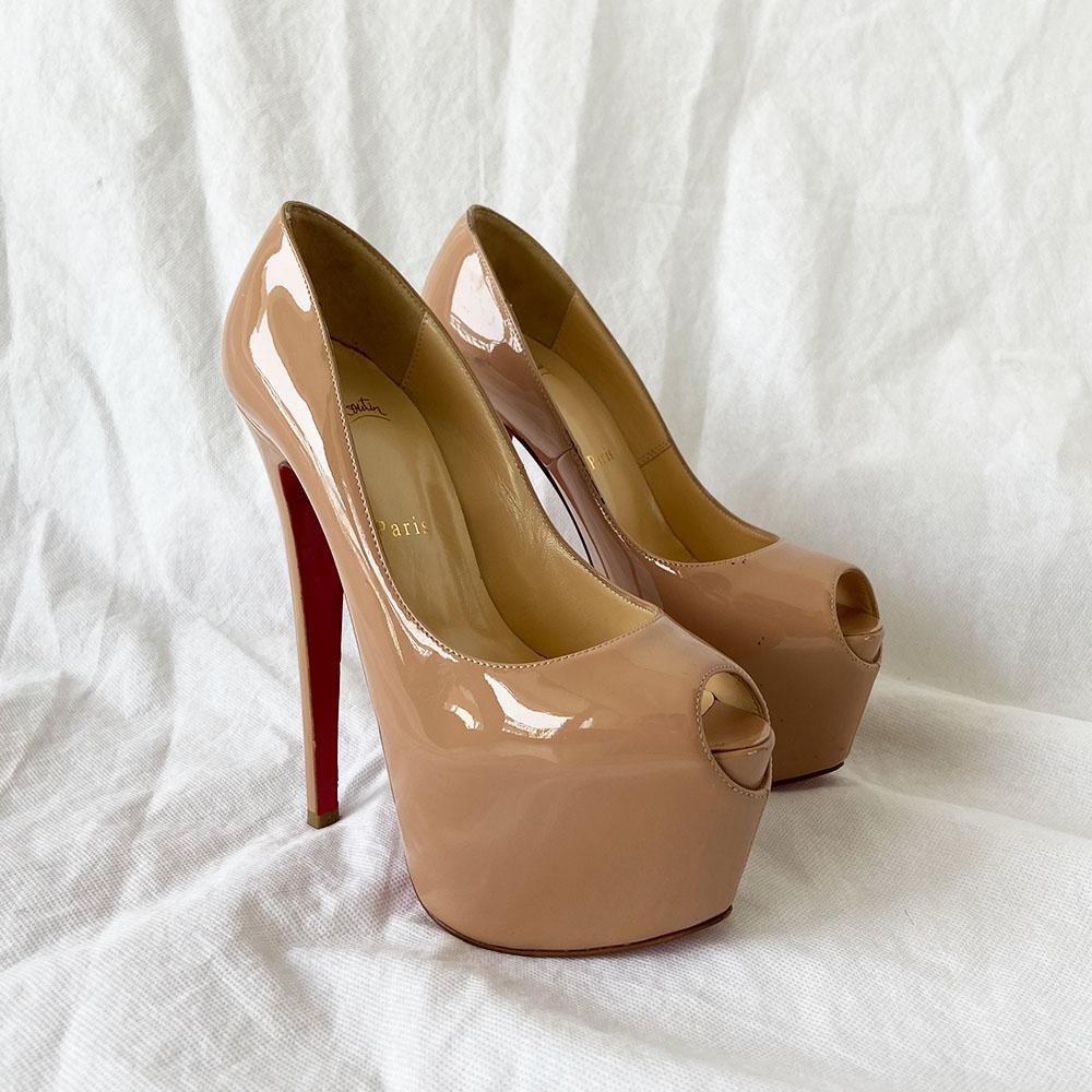 Christian Louboutin Nude Patent Daffodile Platform Pumps, 37 - BOPF | Business of Preloved Fashion
