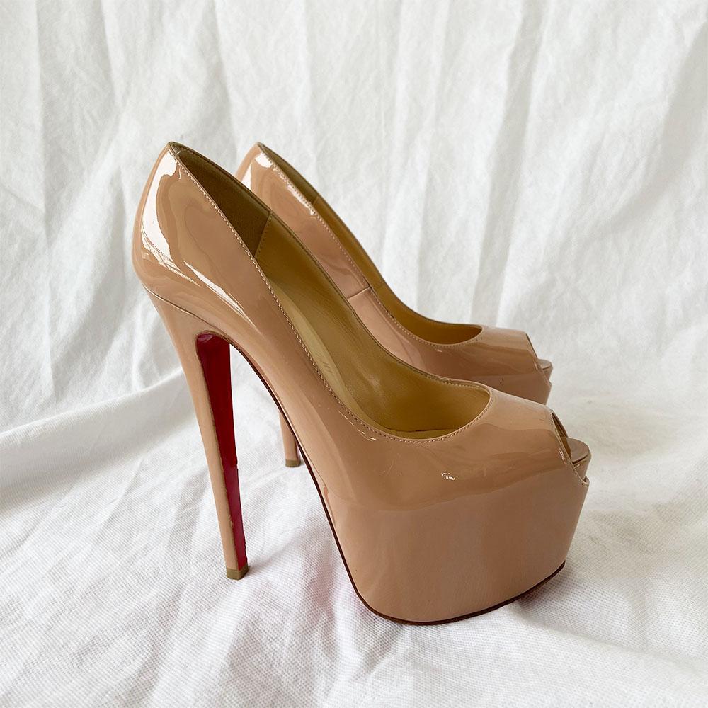 Christian Louboutin Nude Patent Daffodile Platform Pumps, 37 BOPF Business of Preloved Fashion