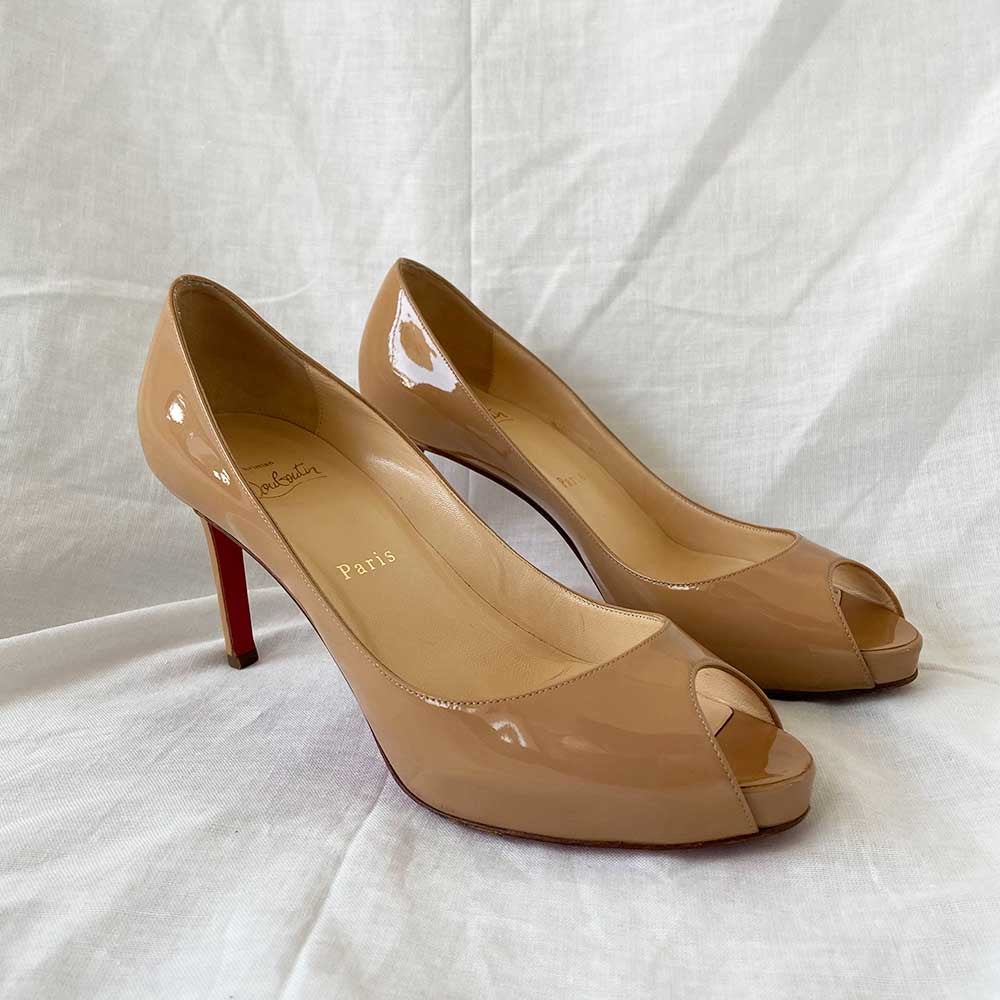 Christian Louboutin Nude Patent Leather Peep Toe Pumps, 37.5 - BOPF | Business of Preloved Fashion