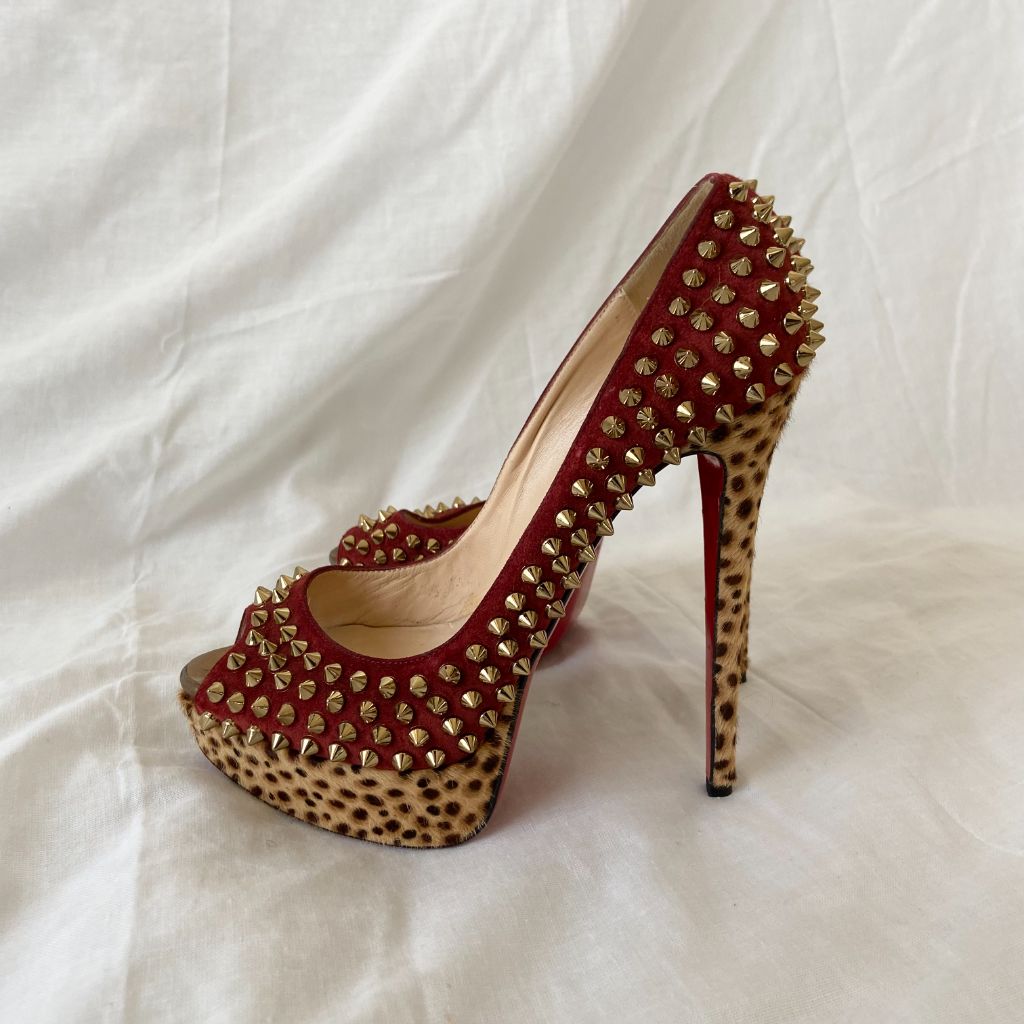 Louboutin Suede and Leopard Calf Hair Spiked - | Business of Preloved Fashion